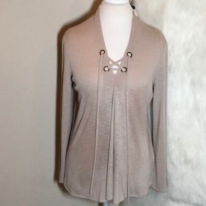 KAY CELINE Paloma Oatmeal Knit LaceUp Top sz S NWT